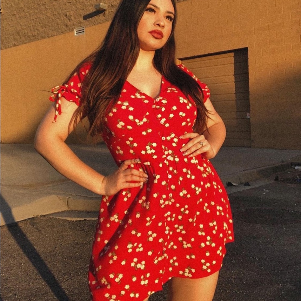 Red floral dress